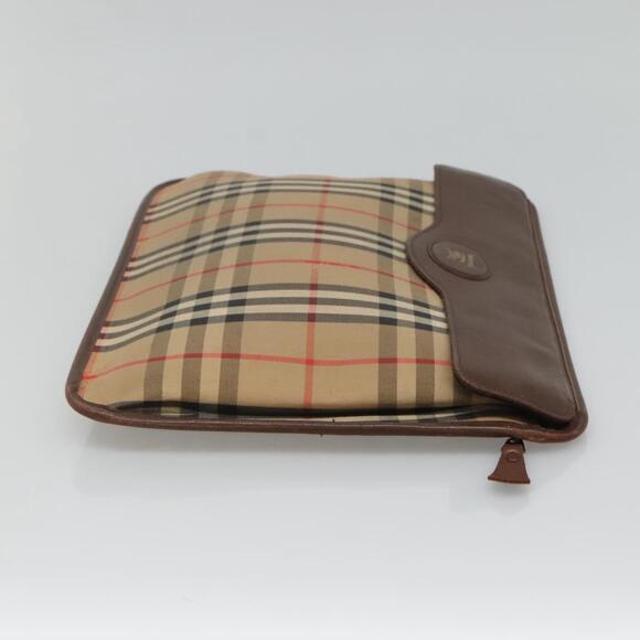 Burberrys Nova Check Clutch Bag Canvas Beige Brown Auth bs23424
